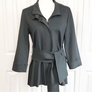 Luii Gray Ponte Knit Mockneck 3/4 Sleeve Belted Zip Jacket Small